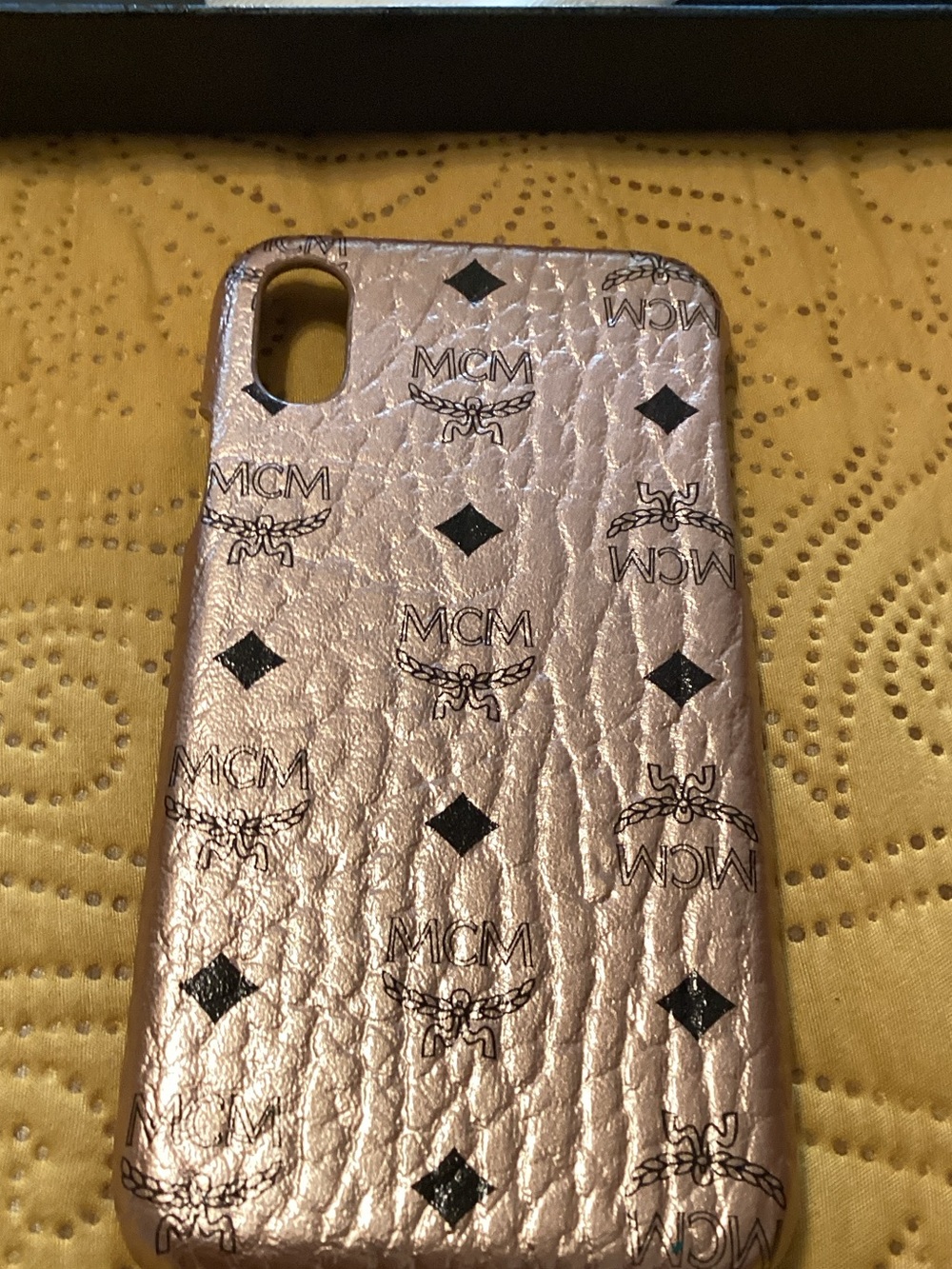 MCM Metallic Rose Phone Case with Black Logo Print